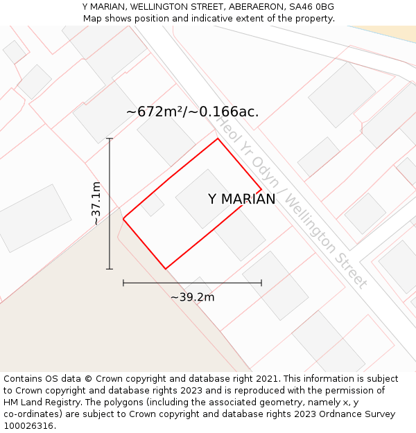 Y MARIAN, WELLINGTON STREET, ABERAERON, SA46 0BG: Plot and title map