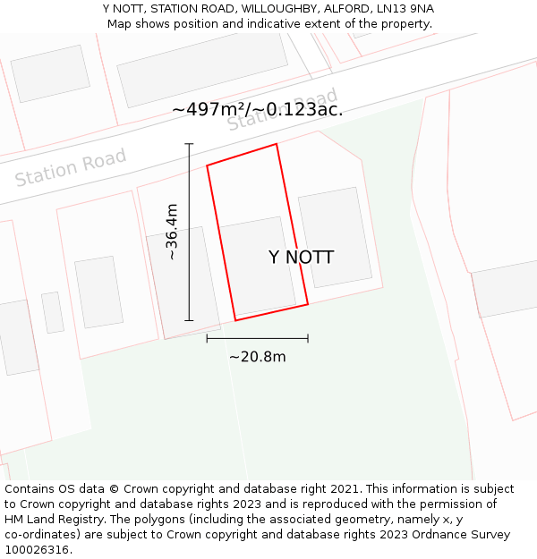 Y NOTT, STATION ROAD, WILLOUGHBY, ALFORD, LN13 9NA: Plot and title map