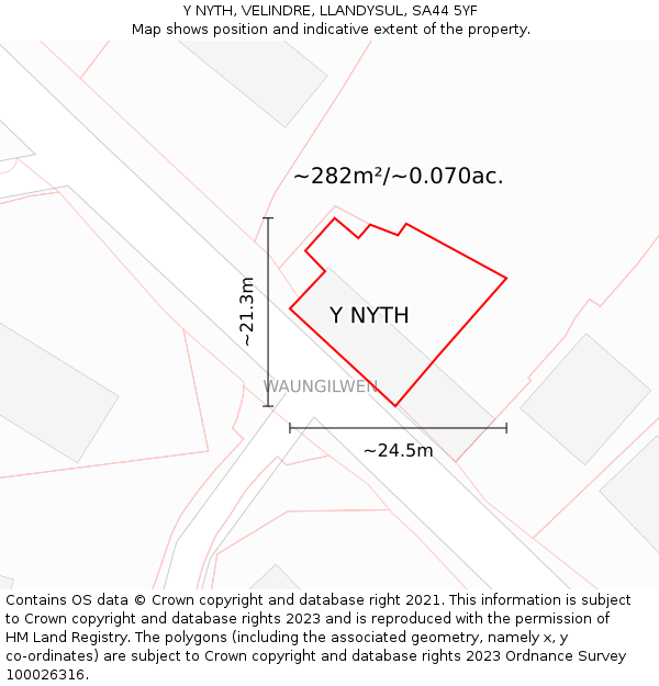 Y NYTH, VELINDRE, LLANDYSUL, SA44 5YF: Plot and title map
