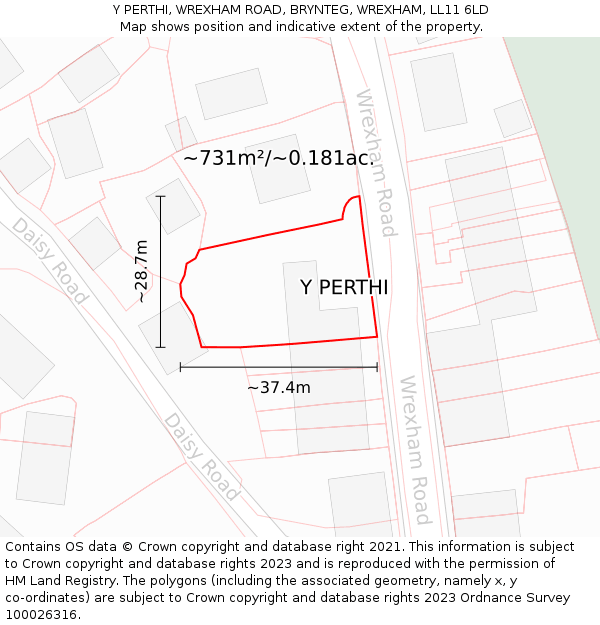 Y PERTHI, WREXHAM ROAD, BRYNTEG, WREXHAM, LL11 6LD: Plot and title map