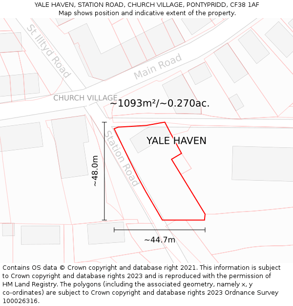YALE HAVEN, STATION ROAD, CHURCH VILLAGE, PONTYPRIDD, CF38 1AF: Plot and title map