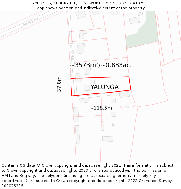 YALUNGA, SPRINGHILL, LONGWORTH, ABINGDON, OX13 5HL: Plot and title map