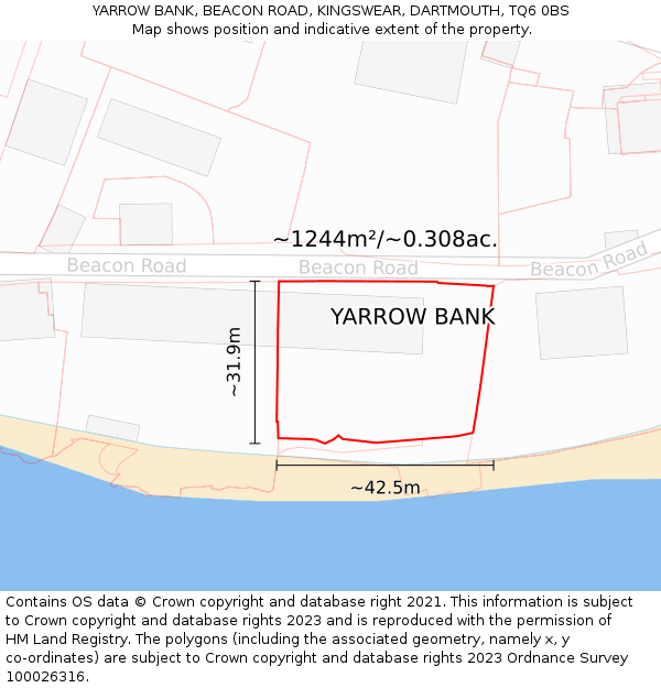 YARROW BANK, BEACON ROAD, KINGSWEAR, DARTMOUTH, TQ6 0BS: Plot and title map