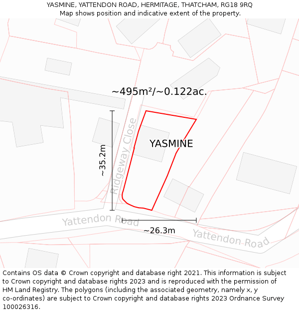 YASMINE, YATTENDON ROAD, HERMITAGE, THATCHAM, RG18 9RQ: Plot and title map