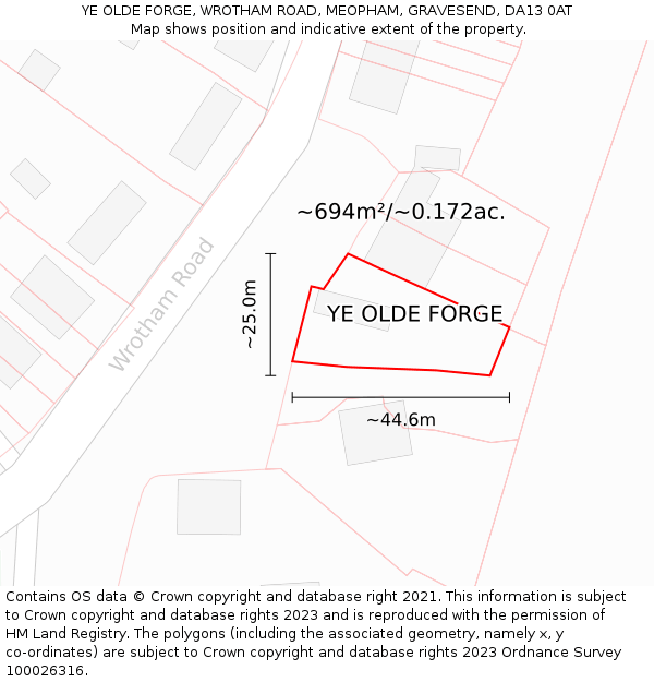 YE OLDE FORGE, WROTHAM ROAD, MEOPHAM, GRAVESEND, DA13 0AT: Plot and title map
