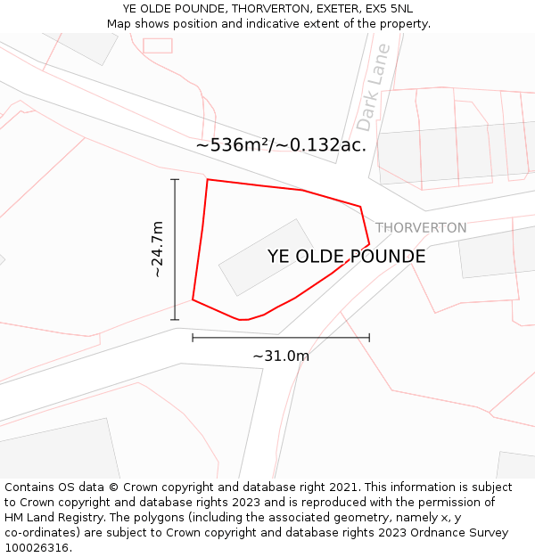 YE OLDE POUNDE, THORVERTON, EXETER, EX5 5NL: Plot and title map