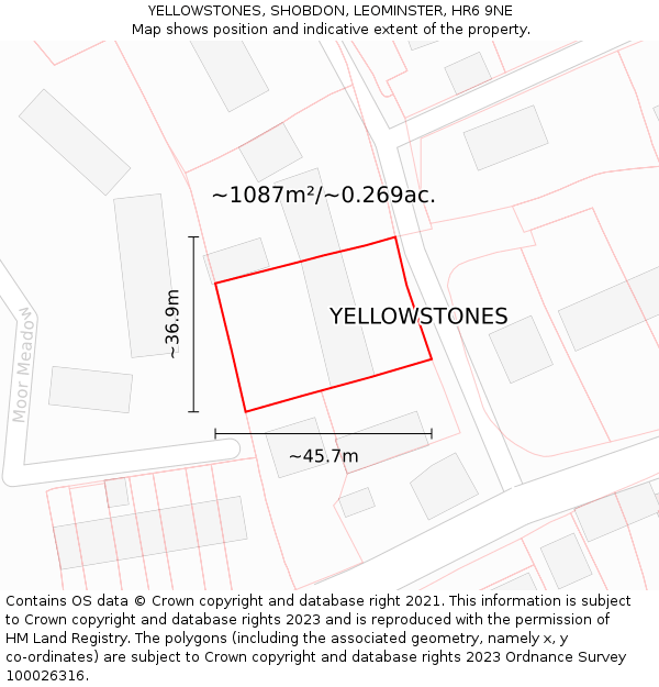 YELLOWSTONES, SHOBDON, LEOMINSTER, HR6 9NE: Plot and title map