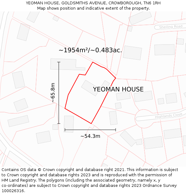 YEOMAN HOUSE, GOLDSMITHS AVENUE, CROWBOROUGH, TN6 1RH: Plot and title map