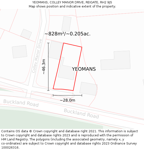 YEOMANS, COLLEY MANOR DRIVE, REIGATE, RH2 9JS: Plot and title map