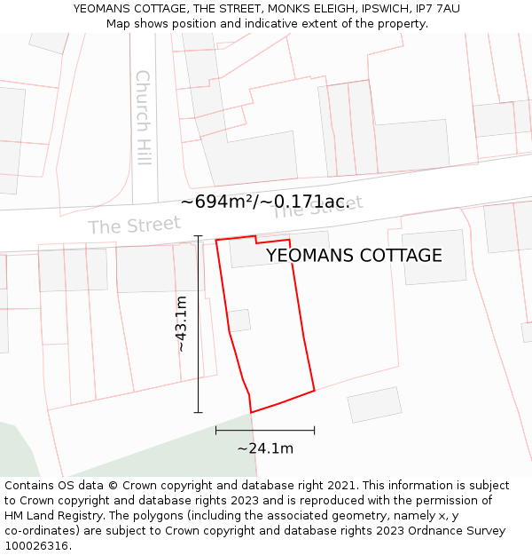 YEOMANS COTTAGE, THE STREET, MONKS ELEIGH, IPSWICH, IP7 7AU: Plot and title map