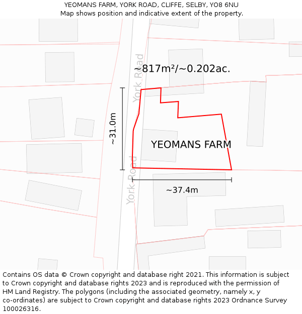 YEOMANS FARM, YORK ROAD, CLIFFE, SELBY, YO8 6NU: Plot and title map