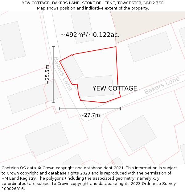 YEW COTTAGE, BAKERS LANE, STOKE BRUERNE, TOWCESTER, NN12 7SF: Plot and title map