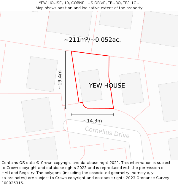 YEW HOUSE, 10, CORNELIUS DRIVE, TRURO, TR1 1GU: Plot and title map