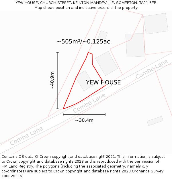 YEW HOUSE, CHURCH STREET, KEINTON MANDEVILLE, SOMERTON, TA11 6ER: Plot and title map