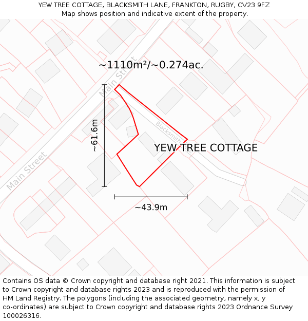 YEW TREE COTTAGE, BLACKSMITH LANE, FRANKTON, RUGBY, CV23 9FZ: Plot and title map