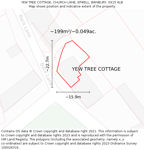 YEW TREE COTTAGE, CHURCH LANE, EPWELL, BANBURY, OX15 6LB: Plot and title map