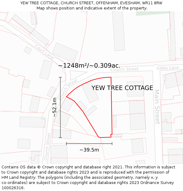 YEW TREE COTTAGE, CHURCH STREET, OFFENHAM, EVESHAM, WR11 8RW: Plot and title map