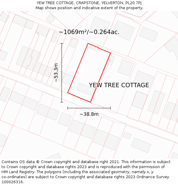 YEW TREE COTTAGE, CRAPSTONE, YELVERTON, PL20 7PJ: Plot and title map