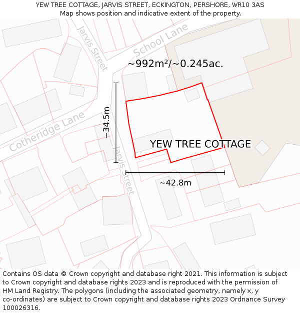 YEW TREE COTTAGE, JARVIS STREET, ECKINGTON, PERSHORE, WR10 3AS: Plot and title map