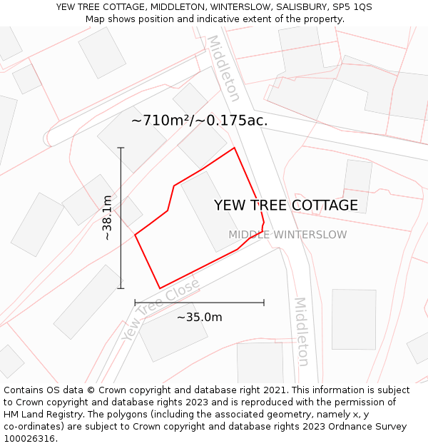 YEW TREE COTTAGE, MIDDLETON, WINTERSLOW, SALISBURY, SP5 1QS: Plot and title map