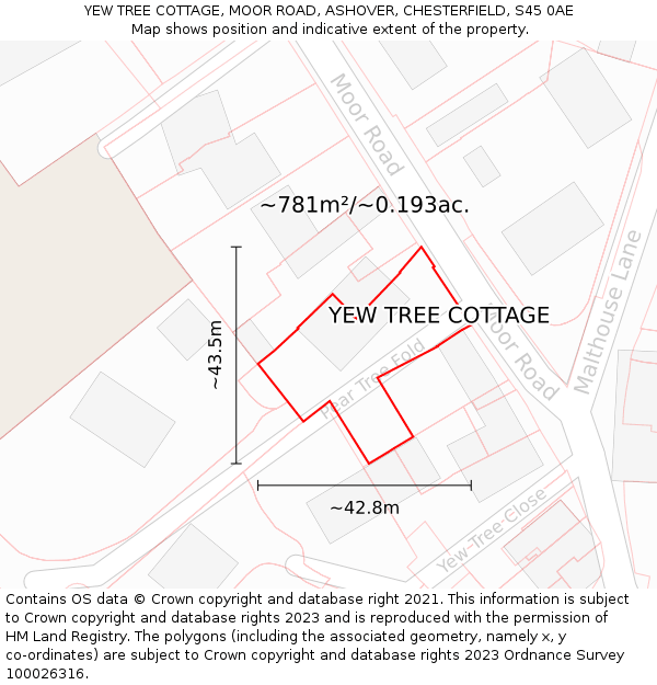 YEW TREE COTTAGE, MOOR ROAD, ASHOVER, CHESTERFIELD, S45 0AE: Plot and title map