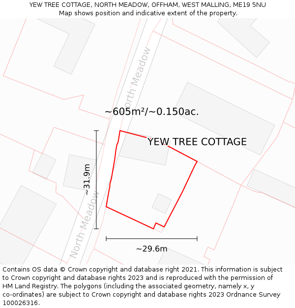 YEW TREE COTTAGE, NORTH MEADOW, OFFHAM, WEST MALLING, ME19 5NU: Plot and title map