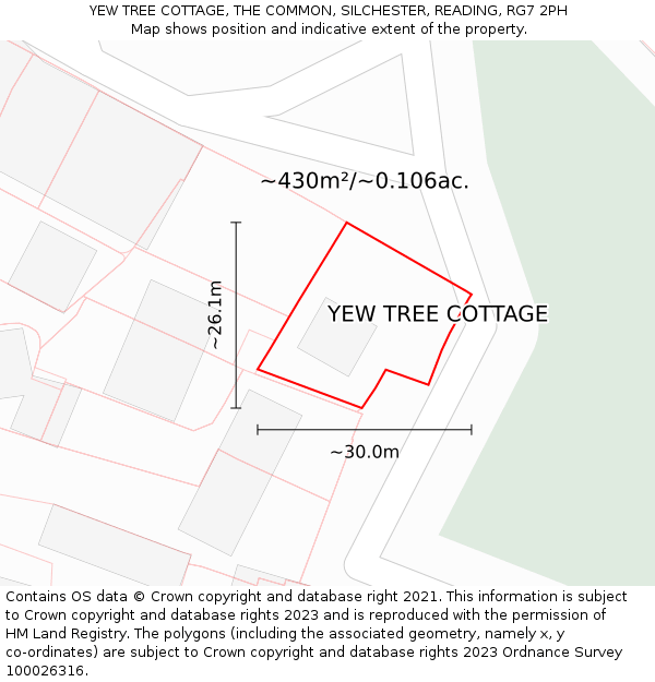 YEW TREE COTTAGE, THE COMMON, SILCHESTER, READING, RG7 2PH: Plot and title map