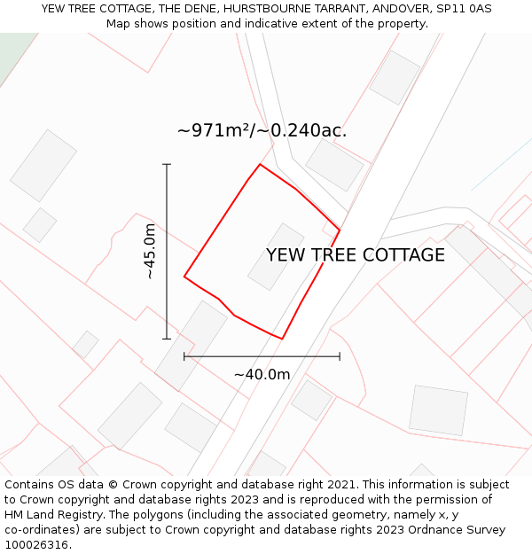 YEW TREE COTTAGE, THE DENE, HURSTBOURNE TARRANT, ANDOVER, SP11 0AS: Plot and title map