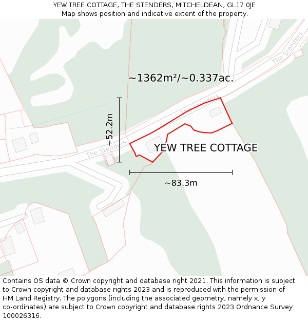 YEW TREE COTTAGE, THE STENDERS, MITCHELDEAN, GL17 0JE: Plot and title map