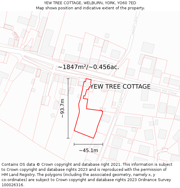 YEW TREE COTTAGE, WELBURN, YORK, YO60 7ED: Plot and title map