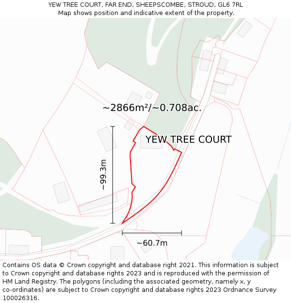 YEW TREE COURT, FAR END, SHEEPSCOMBE, STROUD, GL6 7RL: Plot and title map