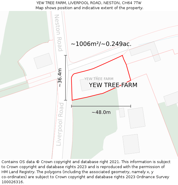 YEW TREE FARM, LIVERPOOL ROAD, NESTON, CH64 7TW: Plot and title map
