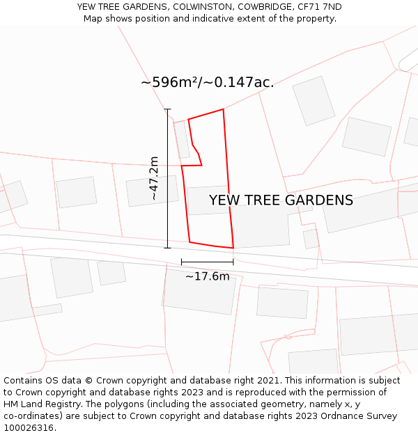 YEW TREE GARDENS, COLWINSTON, COWBRIDGE, CF71 7ND: Plot and title map
