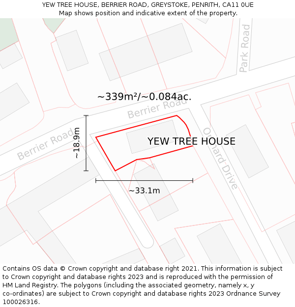 YEW TREE HOUSE, BERRIER ROAD, GREYSTOKE, PENRITH, CA11 0UE: Plot and title map