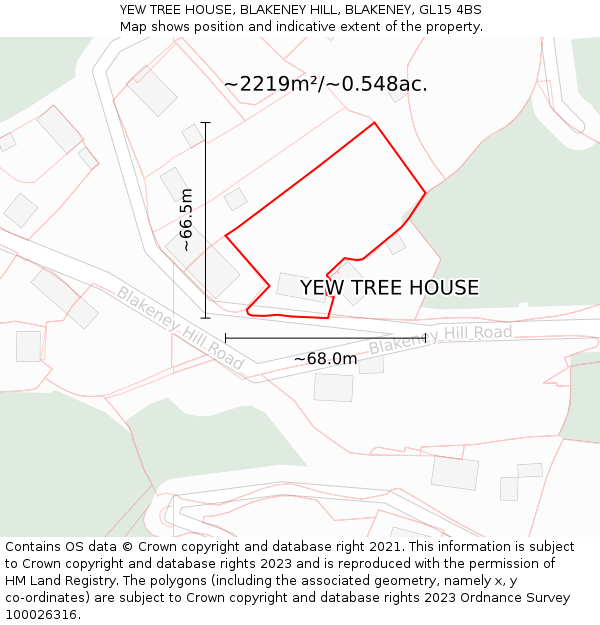 YEW TREE HOUSE, BLAKENEY HILL, BLAKENEY, GL15 4BS: Plot and title map