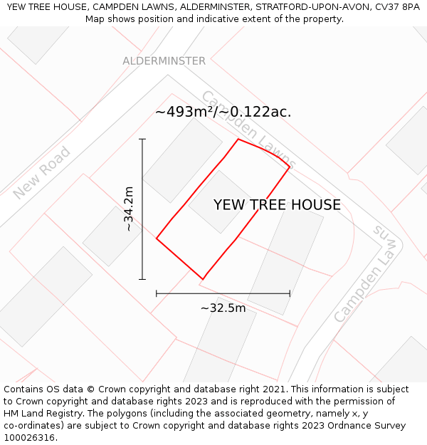 YEW TREE HOUSE, CAMPDEN LAWNS, ALDERMINSTER, STRATFORD-UPON-AVON, CV37 8PA: Plot and title map