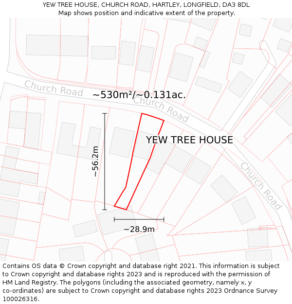 YEW TREE HOUSE, CHURCH ROAD, HARTLEY, LONGFIELD, DA3 8DL: Plot and title map