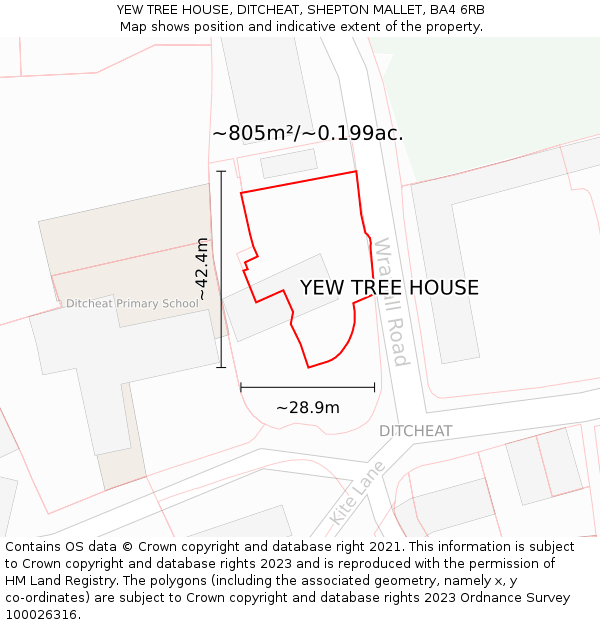 YEW TREE HOUSE, DITCHEAT, SHEPTON MALLET, BA4 6RB: Plot and title map