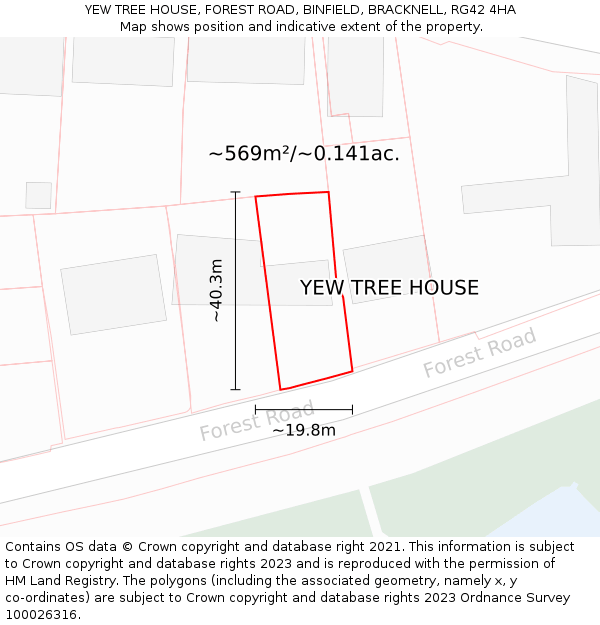 YEW TREE HOUSE, FOREST ROAD, BINFIELD, BRACKNELL, RG42 4HA: Plot and title map