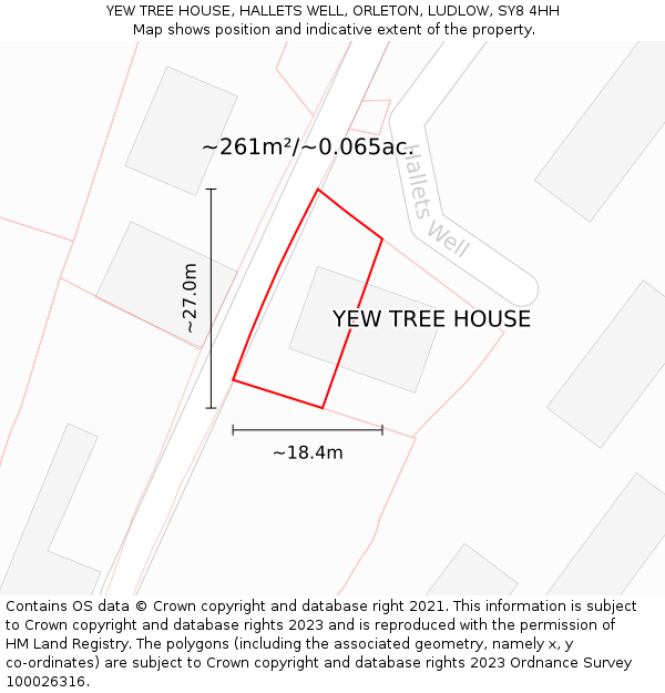 YEW TREE HOUSE, HALLETS WELL, ORLETON, LUDLOW, SY8 4HH: Plot and title map