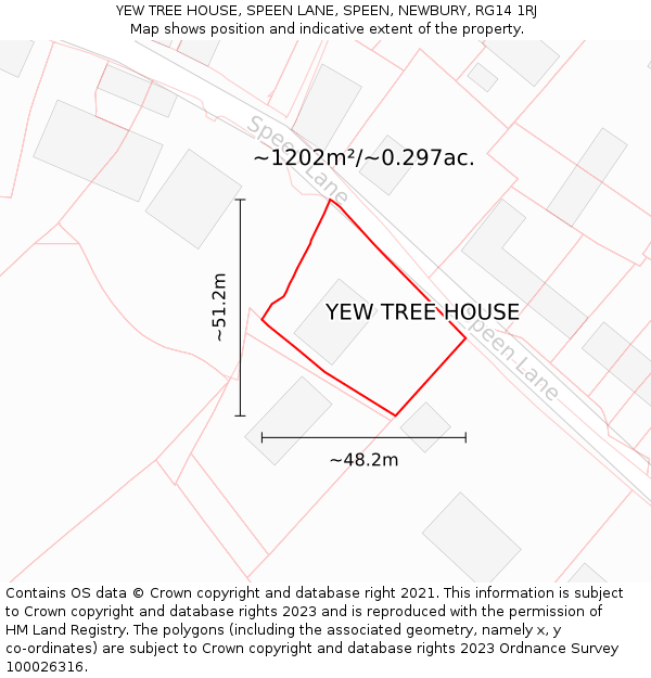 YEW TREE HOUSE, SPEEN LANE, SPEEN, NEWBURY, RG14 1RJ: Plot and title map