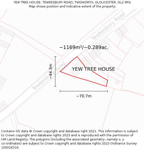 YEW TREE HOUSE, TEWKESBURY ROAD, TWIGWORTH, GLOUCESTER, GL2 9PQ: Plot and title map