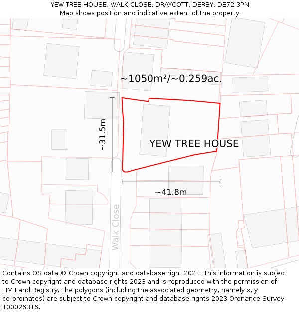 YEW TREE HOUSE, WALK CLOSE, DRAYCOTT, DERBY, DE72 3PN: Plot and title map