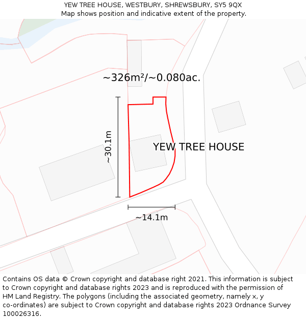 YEW TREE HOUSE, WESTBURY, SHREWSBURY, SY5 9QX: Plot and title map