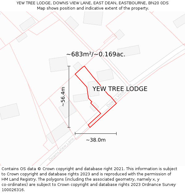 YEW TREE LODGE, DOWNS VIEW LANE, EAST DEAN, EASTBOURNE, BN20 0DS: Plot and title map