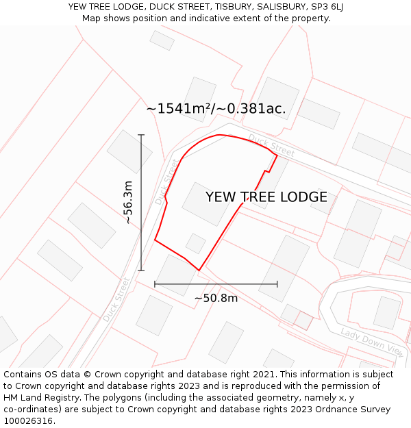 YEW TREE LODGE, DUCK STREET, TISBURY, SALISBURY, SP3 6LJ: Plot and title map