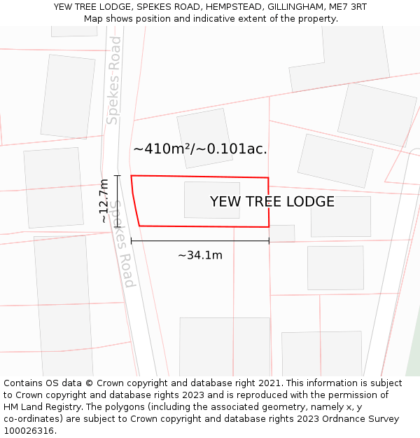 YEW TREE LODGE, SPEKES ROAD, HEMPSTEAD, GILLINGHAM, ME7 3RT: Plot and title map
