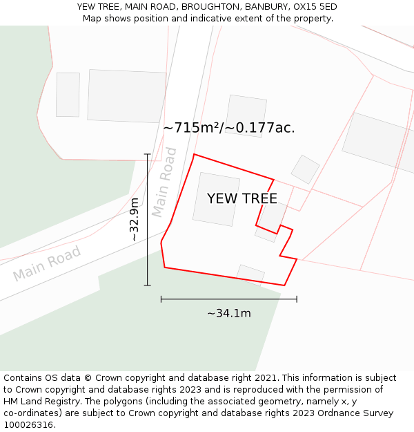 YEW TREE, MAIN ROAD, BROUGHTON, BANBURY, OX15 5ED: Plot and title map