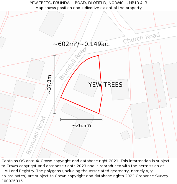 YEW TREES, BRUNDALL ROAD, BLOFIELD, NORWICH, NR13 4LB: Plot and title map