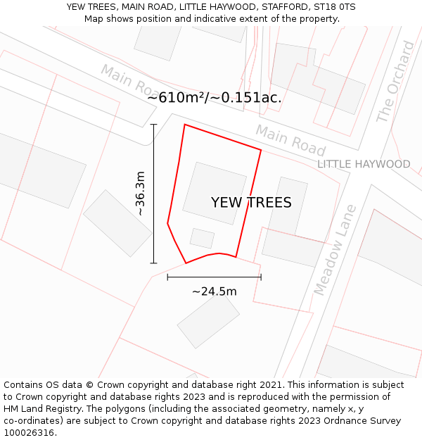YEW TREES, MAIN ROAD, LITTLE HAYWOOD, STAFFORD, ST18 0TS: Plot and title map